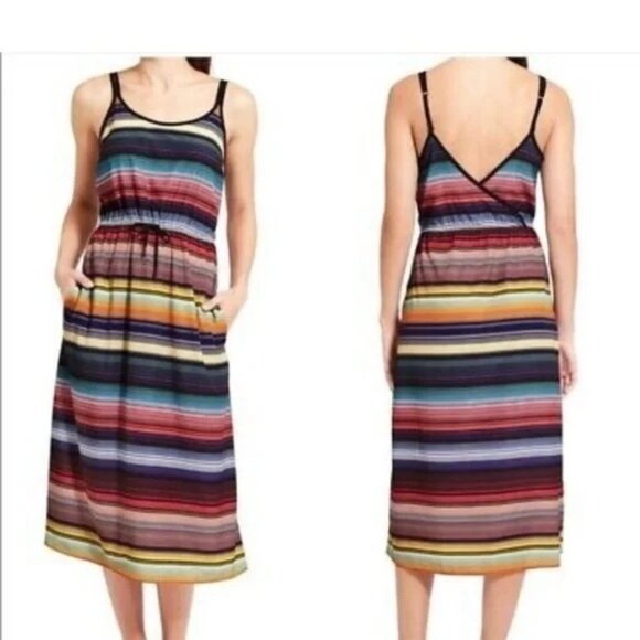 Athleta S Rainbow Stripe Maxi Dress Summer HAVANA SERAPE Cruise Vacation - Picture 1 of 10